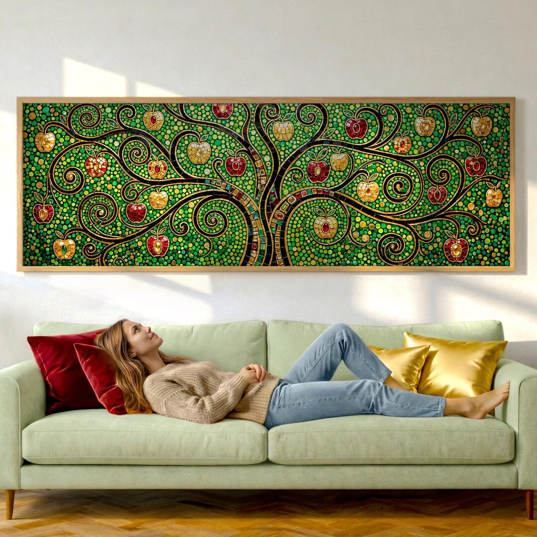 Gustav Klimt Tree of Life Mosaic Wall Art, Panoramic Stained Glass ...