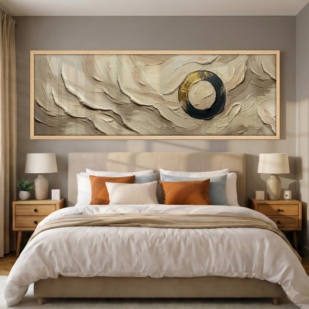 Japandi Framed Wall Art | Neutral Abstract Enso Circle Print, Gold ...
