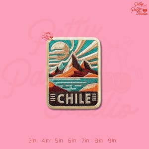 Chile Patch, Iron On Sew On Hook and Loop, Andes Mountains Embroidered Badge, Patagonia Souvenir, South America Travel Gift, Landscape Decor
