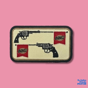 Bang Gun Embroidered Patch, Retro Comic Revolver Iron On Patches for Jackets, Funny Gag Gift Flag Gun Badge, Tactical Morale DIY