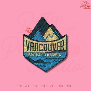Vancouver Patch, British Columbia Mountain and Ocean Embroidery Badge, Canada Travel Souvenir Art, Iron On Sew On Adventure Gift