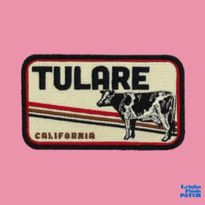 Tulare California Patch, Holstein Dairy Cow Embroidered Iron On Patch, Central Valley Travel Souvenir