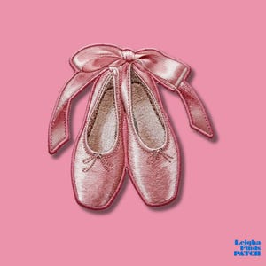 Pink Ballet Slippers Iron On Patch, Pointe Shoes Embroidered Badge, Dance Teacher Gift, Ballerina Applique for Tutu Bag, Coquette DIY Decor