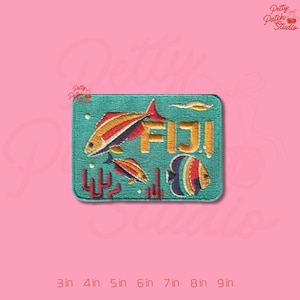 Fiji Patch, Iron On Sew On Hook and Loop, Tropical Fish Embroidered Badge, Ocean Coral Reef Souvenir, Island Travel Gift, Scuba Diving Decor