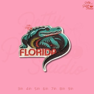 Florida Gator Patch, Alligator Wildlife Embroidery Badge, Retro Sunshine State Souvenir Art, Iron On Sew On Hook and Loop Travel Gift