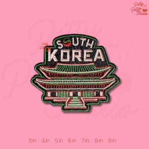 South Korea Patch, Traditional Pagoda Palace Embroidery Badge, Seoul Travel Souvenir Art, Iron On Sew On Hook and Loop Heritage Gift