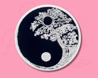 Yin Yang Tree of Life Patch, Zen Bonsai Embroidery, Spiritual Balance Iron On Badge, Meditation Nature Gift for Jackets