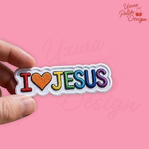 Rainbow I Love Jesus Embroidered Patch | Inclusive Christian Pride Iron On Applique | LGBTQ Faith Religious Gift