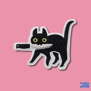 Assassin Black Cat with Knife Funny Tactical Hook and Loop Embroidered Military Morale Patch for Jackets Backpacks Hats and Molle Vests