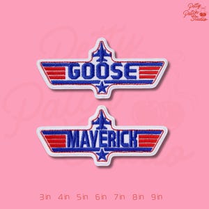 Set 2 Top Gun Maverick & Goose Iron On Patch , Naval Aviator Wings Embroidered Badge, Fighter Pilot Applique for Jackets Flight Suits