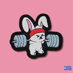 Weightlifting Bunny Gym Workout Funny Tactical Hook and Loop Embroidered Military Morale Patch for Backpacks Hats Jackets and Molle Vests