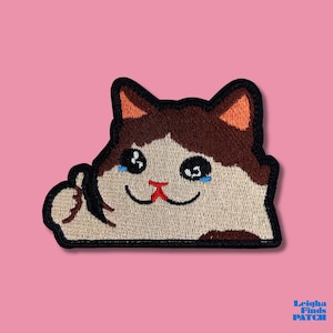 Crying Cat Thumbs Up Funny Meme Patch Embroidered Iron On Badge for Hats Backpacks Jackets Jeans and DIY Apparel Accessories