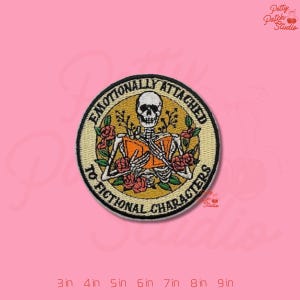 Emotionally Attached to Fictional Characters Patch, Skeleton Reading Book Embroidery Badge, Dark Academia Bibliophile Art, Iron On Gift