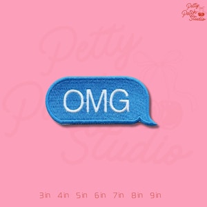 OMG Text Bubble Embroidered Patch - Blue Chat Message Badge, Iron On, Sew On, Loop and Hook for Clothing