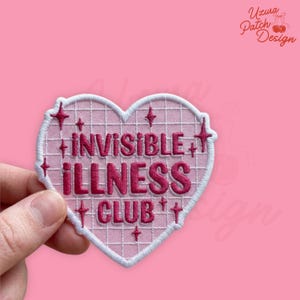 Invisible Illness Club Embroidered Patch, Pink Heart Iron On, Chronic Illness Awareness, Spoonie Support Badge, Heart Sparkle Awareness Gift