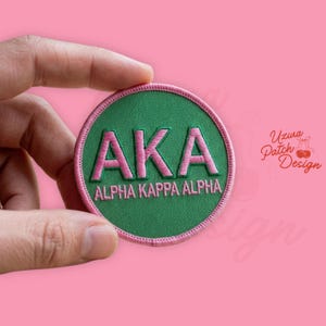 Alpha Kappa Alpha Round Patch, Pink and Green AKA Sorority Badge, Embroidered Iron On, AKA Soror Gift, Greek Lettering Circle Medallion