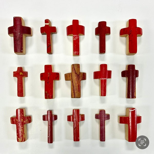 Red Pocket Crosses - reclaimed from vintage wood baseball bats; Easter Basket First Communion Confirmation Baseball Mom Dad Senior Gift