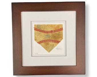 Baseball Seams Home Plate Artwork – Framed Used Baseball Art Upcycled Reclaimed Home Decor