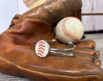 Baseball Seams Stitches Silver Bangle Bracelet - the Perfect Baseball Mom Birthday Anniversary Gift Idea!