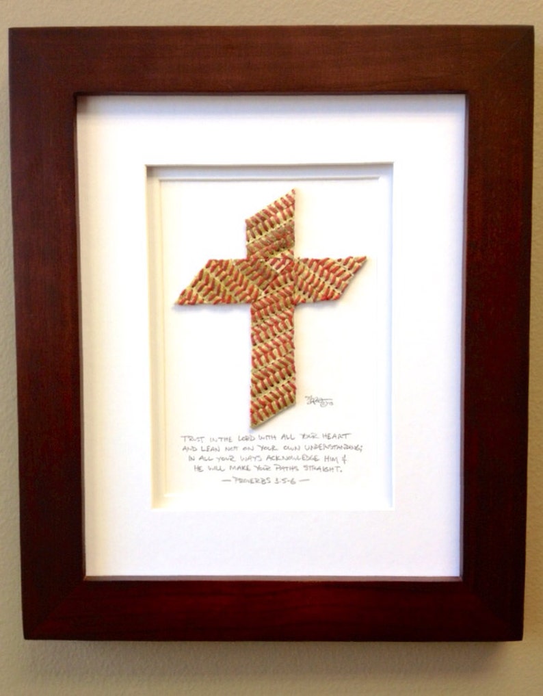 Baseball Seams Cross Artwork Baptism Confirmation First Communion Valentines Day Gift Dad Coach Husband Son Team Gift Idea image 2