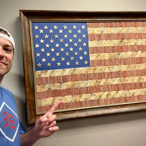 Baseball American Flag Artwork – Reclaimed Upcycled Leather Seams, USA Wall Decor