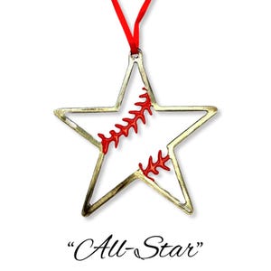 ALL-STAR - Décoration de sapin de Noël étoile en acier baseball ; Excellente idée d'anniversaire de mariage pour le 11e anniversaire de mariage d'un entraîneur de baseball !
