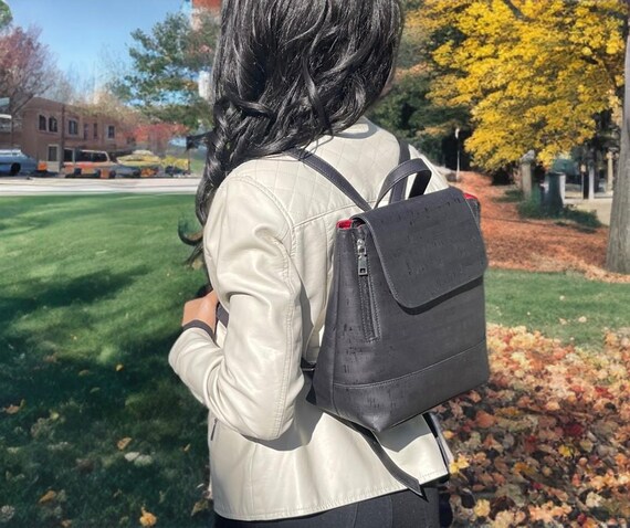 Chic Black Backpack, 100% Natural Cork Leather - Etsy display picture 1
