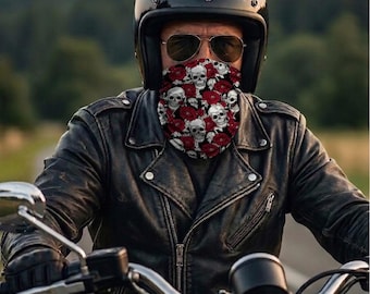 Motorrad Halstuch Unisex – Multifunktionstuch Schlauchtuch Öko-Tex – Biker Sturmmaske Totenkopf Blumen – Bandana Geschenk Motorradfahrer