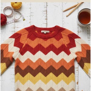 Patrón de suéter de crochet con ondas retro / Suéter de rayas de chevron / Fácil / Top estilo años 70