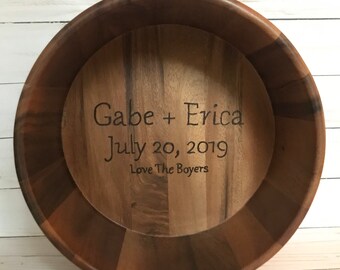 Engraved Wooden Bowl. Wedding Gift. Personalized Bowl. Bride and Groom.