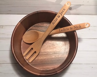 Personalized Wooden Bowl and Tongs