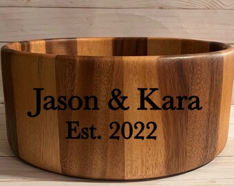 Engraved Wooden Bowl. Wedding Gift. Personalized Bowl. Bride and Groom.