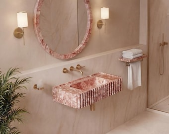 Umywalka z czerwonego trawertynu i marmuru - umywalka z żłobionego marmuru - luksusowa umywalka łazienkowa