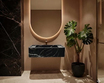 Nero Marquina Marble Sink – Handmade Black Stone Vessel Sink