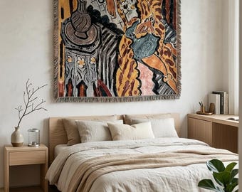 Vintage-Wandteppich mit Frauenmotiv im Stil von Matisse, Boho-Stil, künstlerische Wanddekoration | Ästhetische Decke, Wohnzimmer
