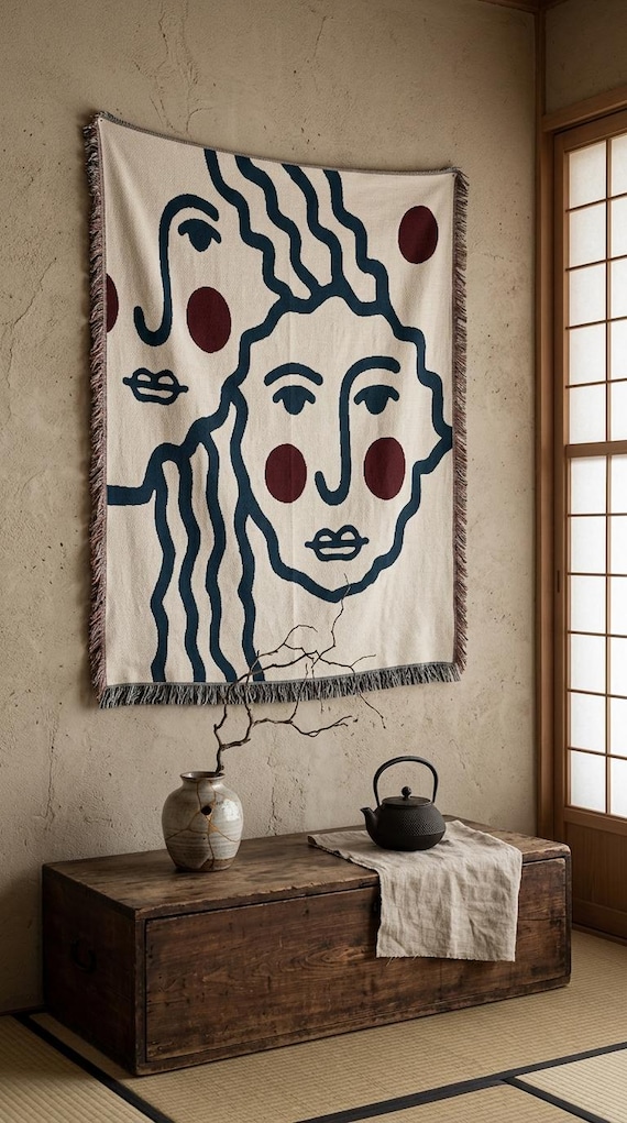 Abstract Face Wall Tapestry – Modern Minimalist Wall Art – Boho Chic Room Decor – Artistic Textile Wall Hanging for Bedroom & Living Room