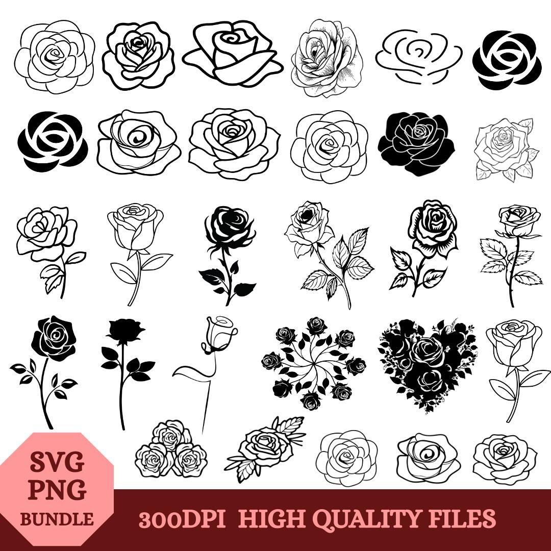 Rose SVG Clipart Bundle – Floral Outline Cut Files (digital Download ...