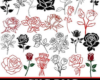Rose SVG-bundel | PNG-afbeelding met bloemenroos | Roze bloem SVG-bestanden | Botanische snijbestanden voor Cricut, silhouet