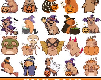 Halloween Capybara SVG Bundle | Cute Capybara Halloween PNG | Witch Capybara Clipart | Pumpkin Capybara SVG | Spooky Animal svg Bundle