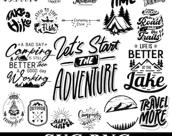 Camping SVG-bundel, Adventure Quotes SVG, Outdoor Life PNG-bundel, wandelen Camping gesneden bestanden, berg natuur svg, reizen avontuur ontwerpen