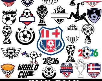 Voetbal SVG PNG-bundel | Bundel voetballogo en WK-clipart | SVG-bestanden sportteambadge | Digitale download Cricut silhouet