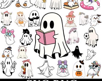 Schattig spook SVG PNG-bundel, Halloween spook clipart, kawaii spook SVG, spookseizoen png, grappig spook ontwerpen voor Cricut