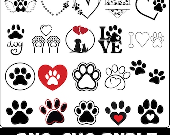 Dog Paw SVG-bundel, Paw Print SVG, Pet Lover SVG-bundel, Dog Mom png, Paw Heart SVG, Cricut Cut-bestand, Pet Paw Bundle