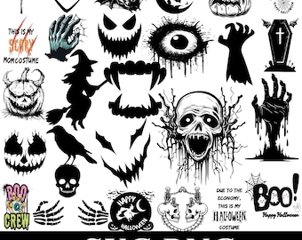 Halloween-SVG-bundel | Horror svg png clipartbundel | Spookachtige Halloween-svg | Spookschedel vleermuis pompoen heks SVG