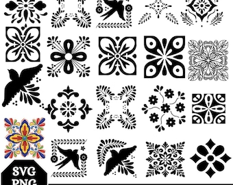 Talavera tegel SVG-bundel, Mexicaanse bloemen tegel SVG PNG, Spaanse tegel clipart, Boho tegel patronen, Cricut cut-bestanden, sublimatie ontwerp