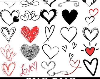 Hart SVG PNG-bundel, Love Heart clipart-collectie, handgetekende hart SVG, Valentijn hart ontwerpen, Cricut gesneden bestanden