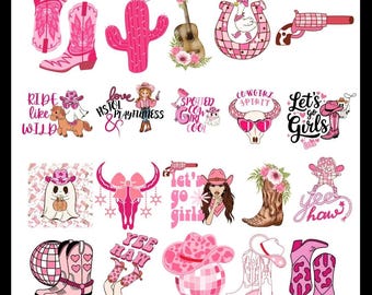 Cowgirl clipart disco, western retro rodeo png roze cowgirl laarzen, discobal, koeienschedel, zuiders meisje, Let's Go Girls, country girl png
