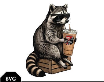 Coole wasbeer PNG SVG-bundel, grappige prullenbak Panda Drinking Soda afbeelding, wasbeer met zonnebrilontwerp, sublimatie, png PNGEgg