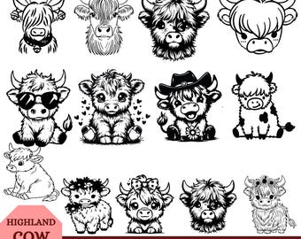 SVG-bundel Schotse hooglanders · grappige baby boerderij dieren clipart (svg, png)