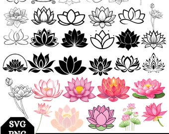 Lotusbloem SVG-bundel | Lotus-mandala SVG, bloemen lotus png, yoga lotus clipart, boho-bloem gesneden bestanden voor de Cricut en Silhouette